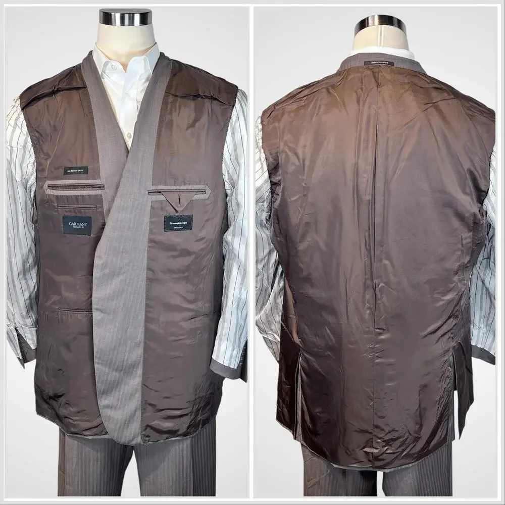 Ermenegildo Zegna Su Misura 48x50L 43x32 ROM Taupe Brown Tonal Stripe Suit
